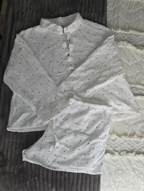H&M White Cotton Gauze Top And Short with Small Red Heart Print